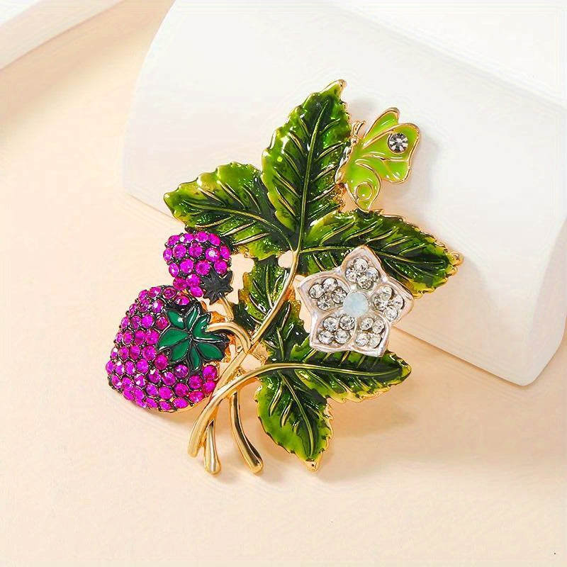 Vintage-Inspired Rhinestone Brooch with Crystal Berries Floral Pin for Women and Men