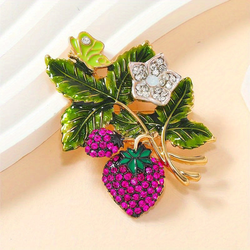 Vintage-Inspired Rhinestone Brooch with Crystal Berries Floral Pin for Women and Men