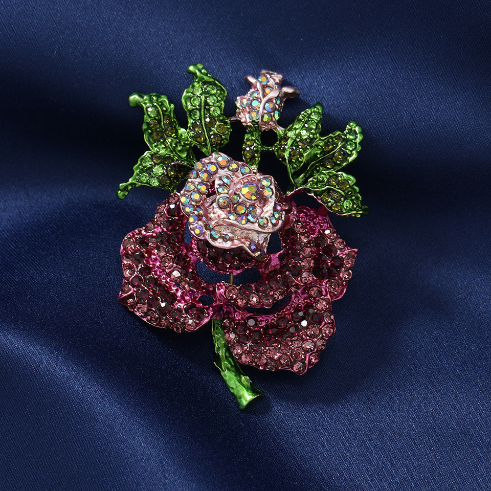 Women's Winter Coat Pin Brooch Rhinestone Big Rose Retro Jewelry