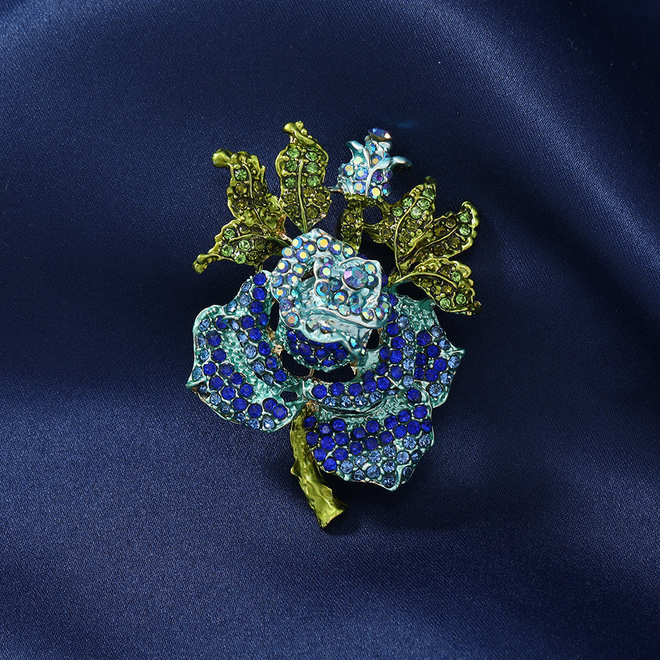 Women's Winter Coat Pin Brooch Rhinestone Big Rose Retro Jewelry