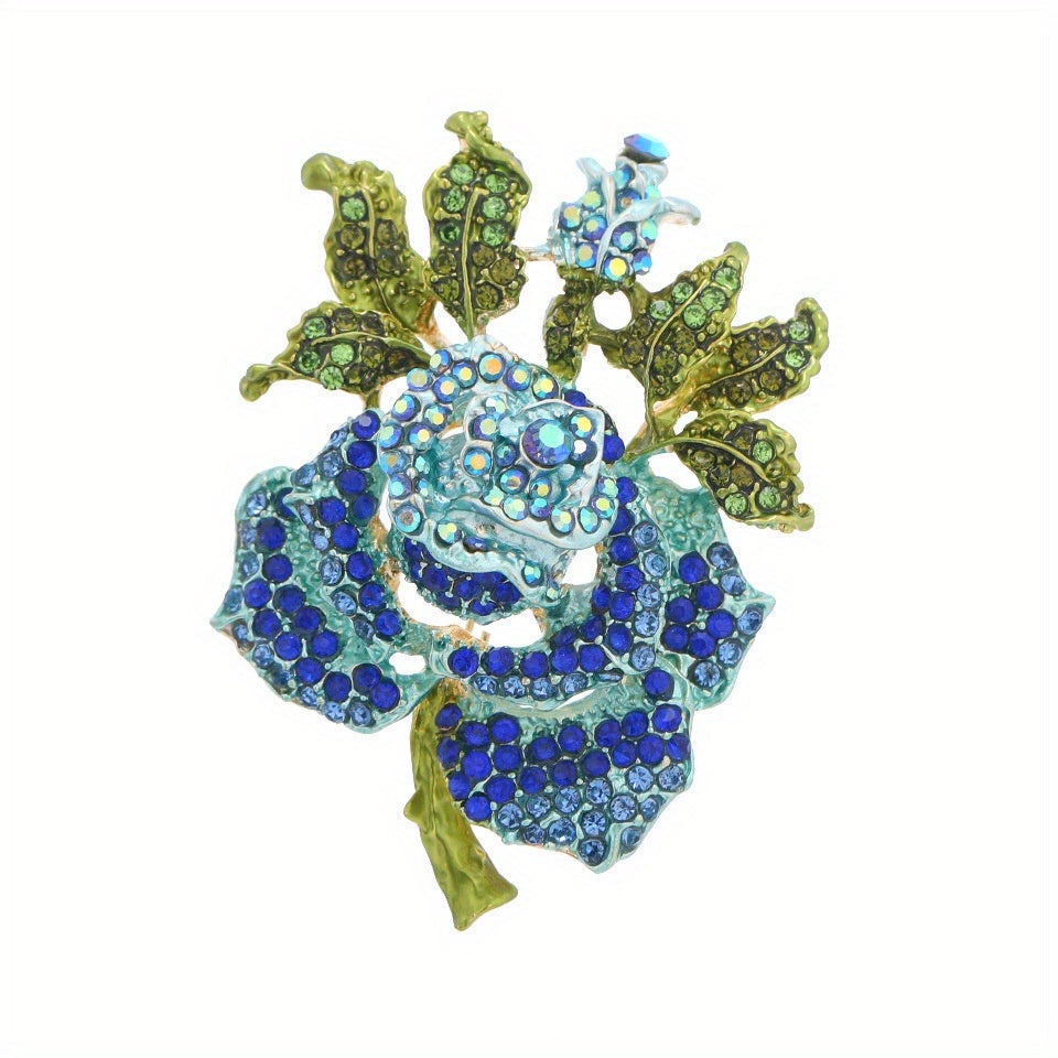 Women's Winter Coat Pin Brooch Rhinestone Big Rose Retro Jewelry