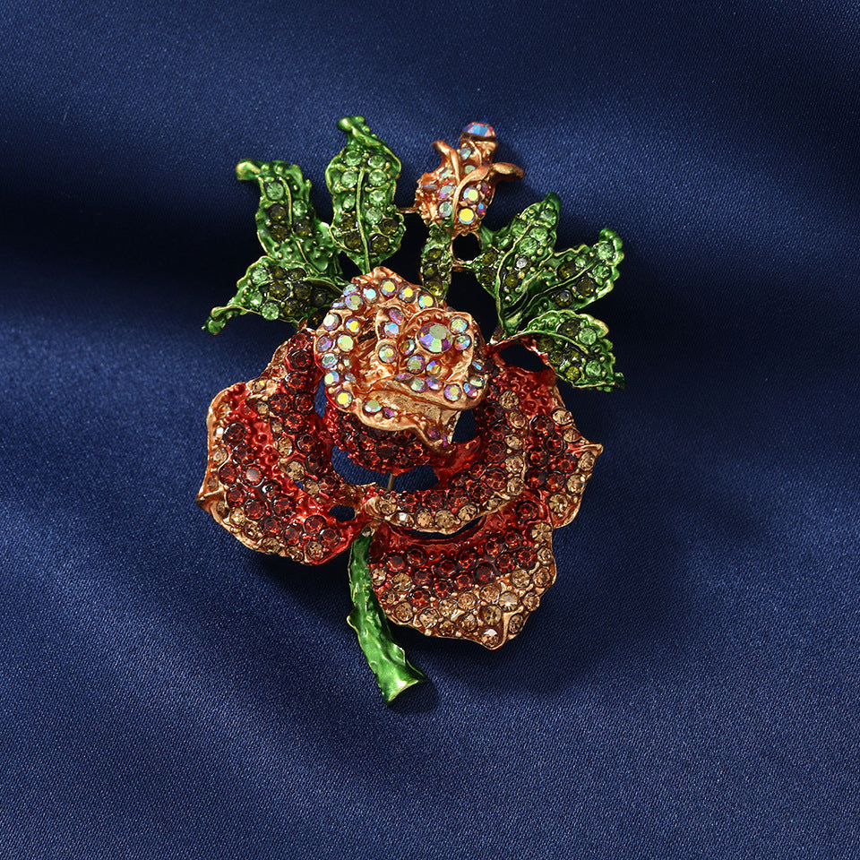 Women's Winter Coat Pin Brooch Rhinestone Big Rose Retro Jewelry