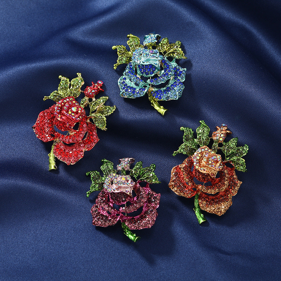 Women's Winter Coat Pin Brooch Rhinestone Big Rose Retro Jewelry