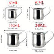 Set of Stainless Steel Milk Frothing Pitchers 4 Sizes for Espresso Steaming and Latte Art