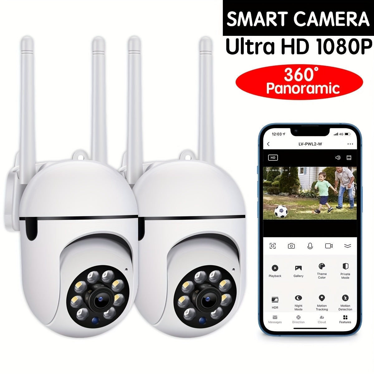 Wireless 1080P HD Security Camera with Night Vision Two-Way Audio PTZ Motion Tracking