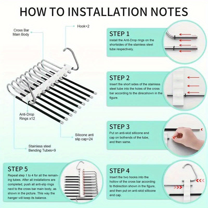 Stainless Steel Pants Hanger Closet Organizer Non-Slip S-Shaped Space Saver