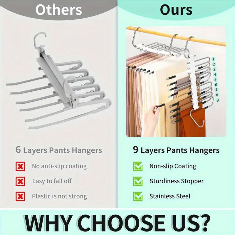 Stainless Steel Pants Hanger Closet Organizer Non-Slip S-Shaped Space Saver
