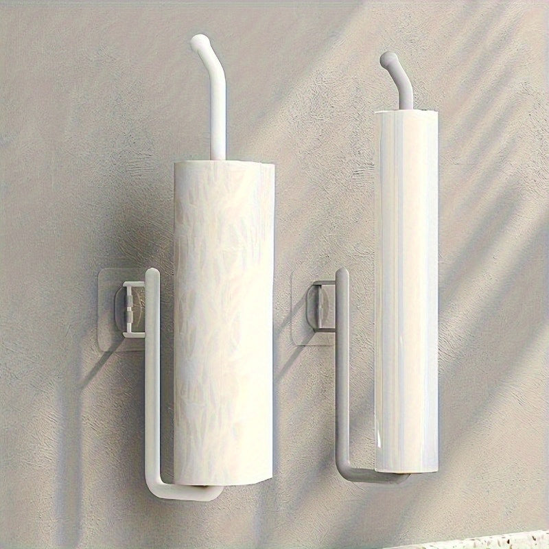 Wall-Mounted Gray Paper Towel Holder No-Drill Traceless Kitchen Bathroom Organizer