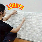 100-Pack Self-Adhesive 3D Wall Tile Stickers Waterproof Foam for Kitchen Bathroom Living Room Decor