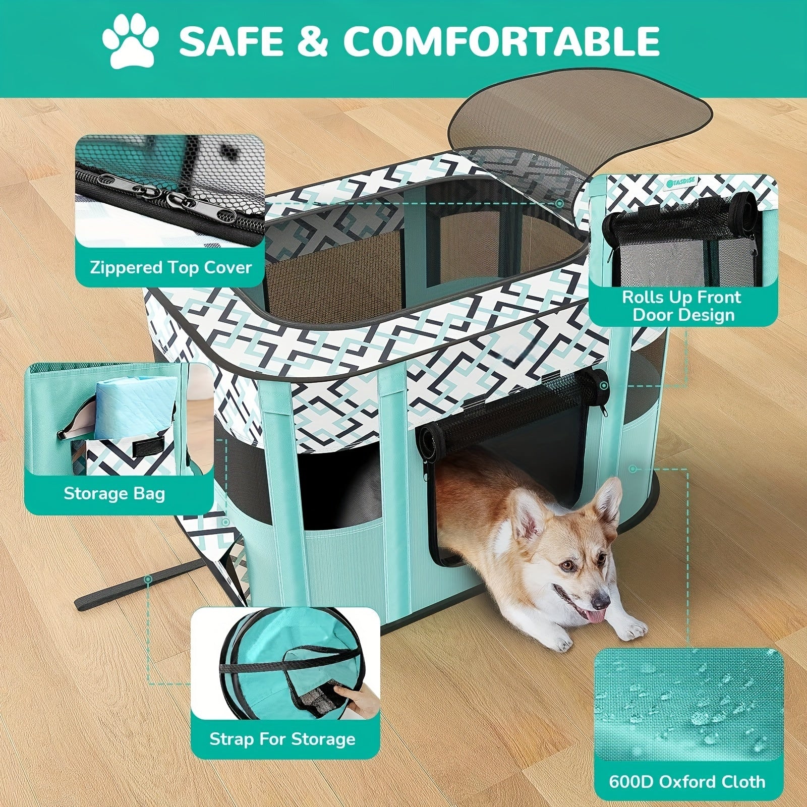 Large Portable Pet Playpen with Storage Bag Mesh Dog Kennel for Medium to Large Pets