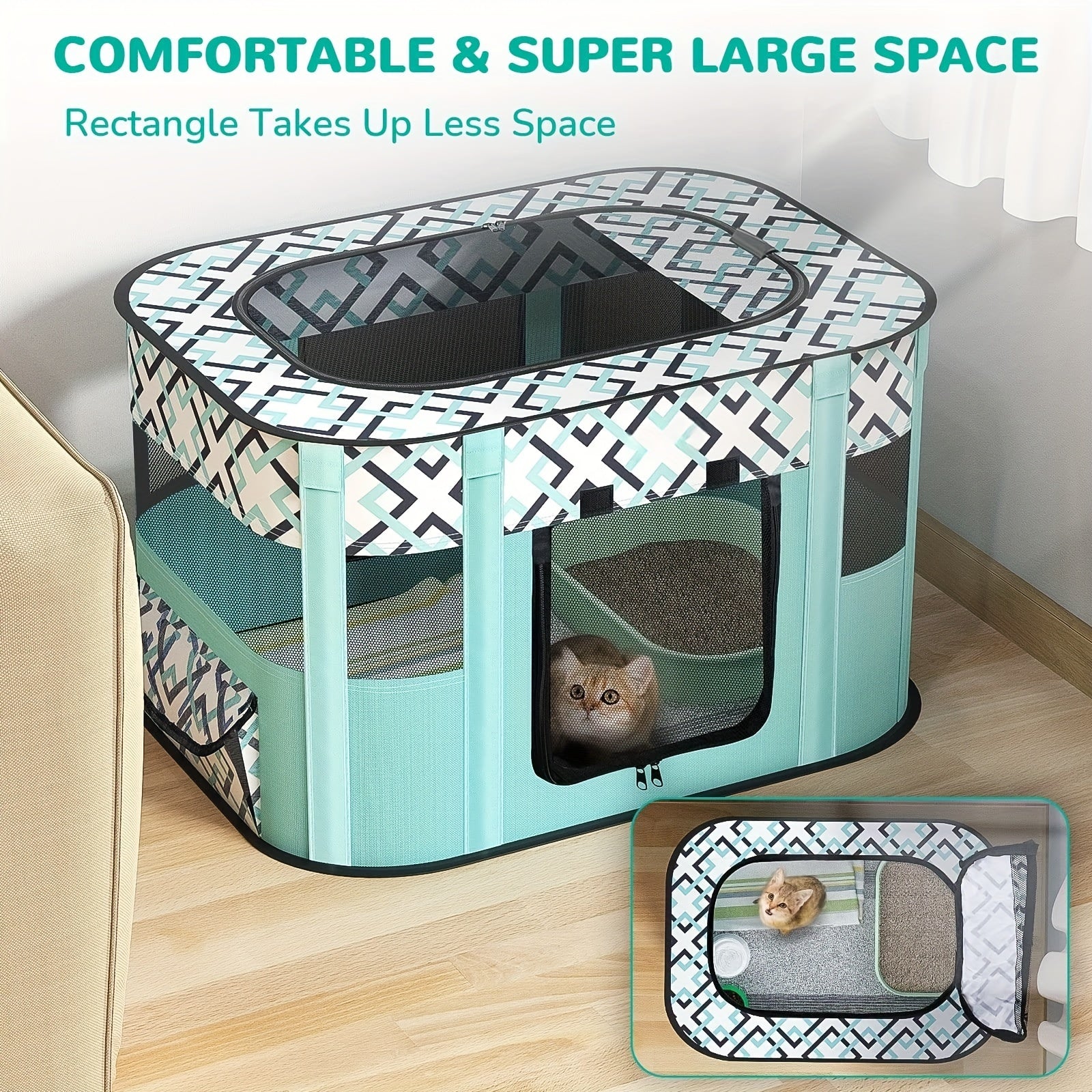 Large Portable Pet Playpen with Storage Bag Mesh Dog Kennel for Medium to Large Pets