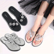 Ayollar uchun rhinestone gulli bezakli tek sandalki yozgi plyaj slaydlari ochiq barmoqli