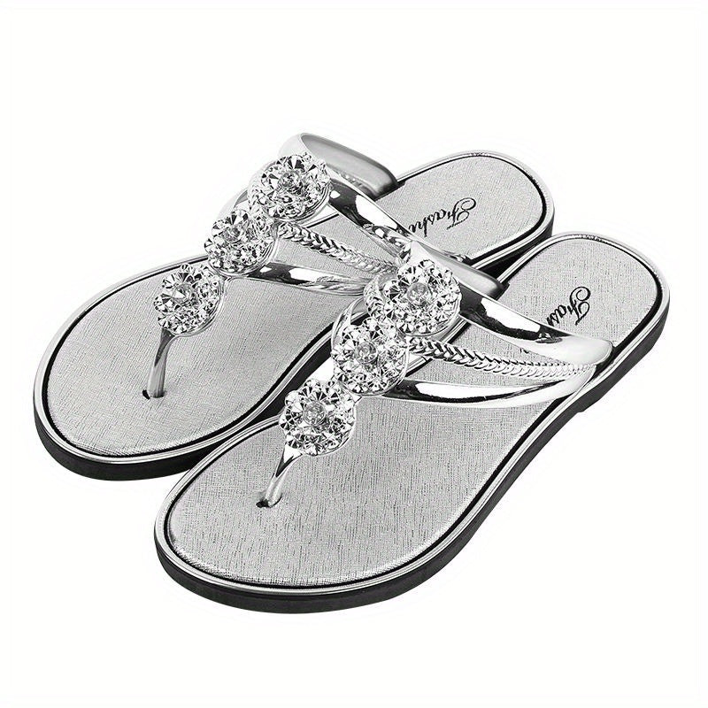 Ayollar uchun rhinestone gulli bezakli tek sandalki yozgi plyaj slaydlari ochiq barmoqli