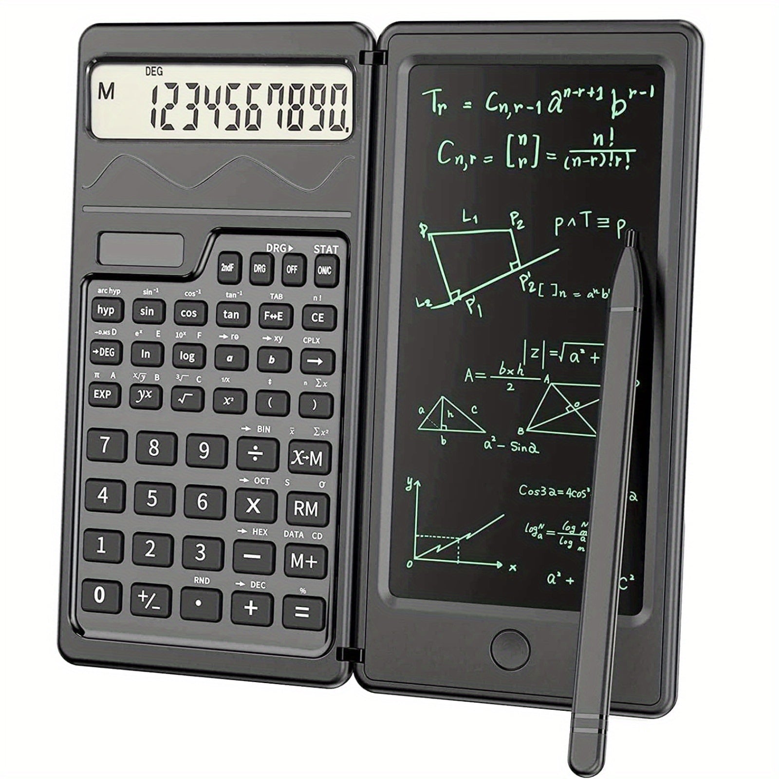 10-Digit LCD Display Folding Scientific Calculator with Handwriting Board Dual Power for Teachers and Engineers