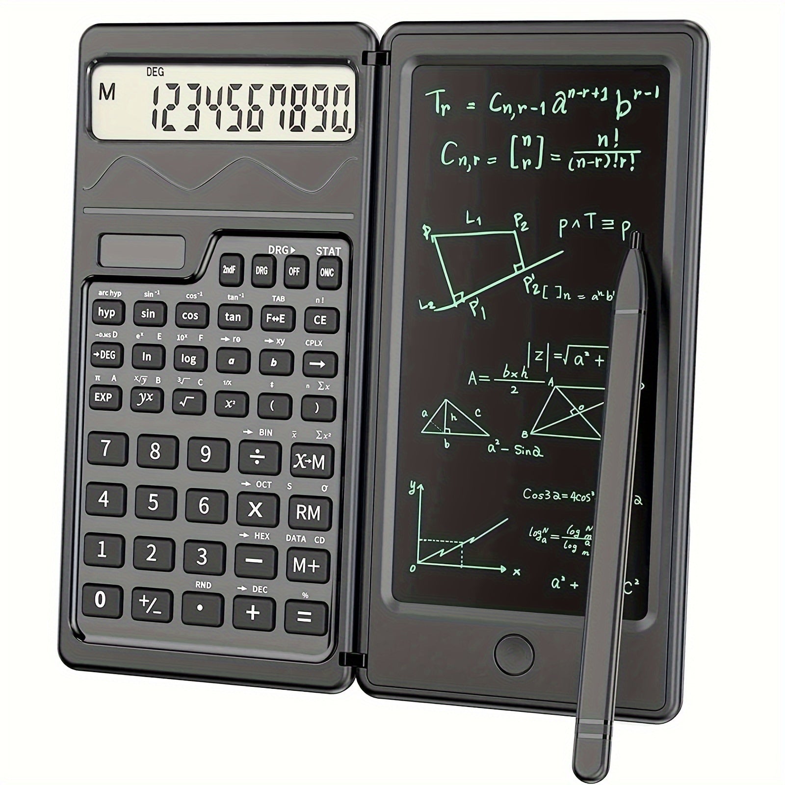 10-Digit LCD Display Folding Scientific Calculator with Handwriting Board Dual Power for Teachers and Engineers