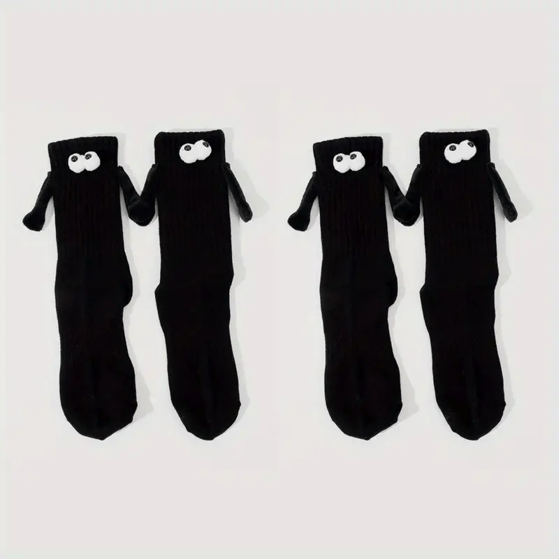 Unisex Magnetic Knee-High Socks for Couples Holding Hands 2 Pairs Solid Polyester