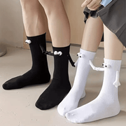 Unisex Magnetic Knee-High Socks for Couples Holding Hands 2 Pairs Solid Polyester