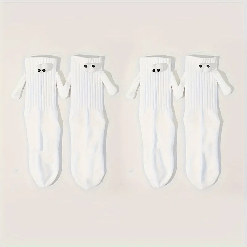 Unisex Magnetic Knee-High Socks for Couples Holding Hands 2 Pairs Solid Polyester