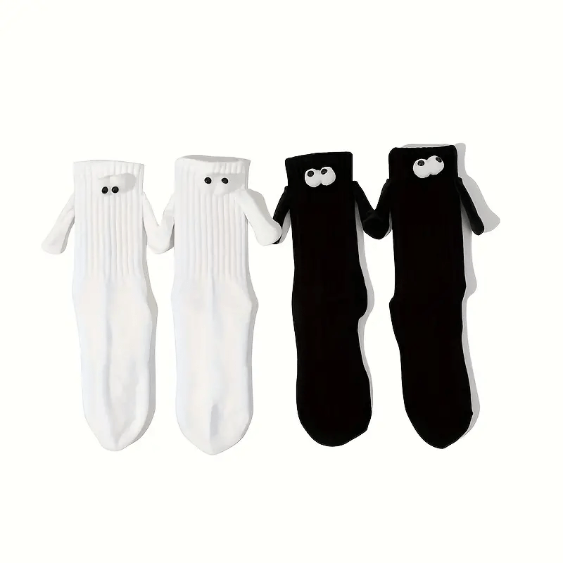 Unisex Magnetic Knee-High Socks for Couples Holding Hands 2 Pairs Solid Polyester