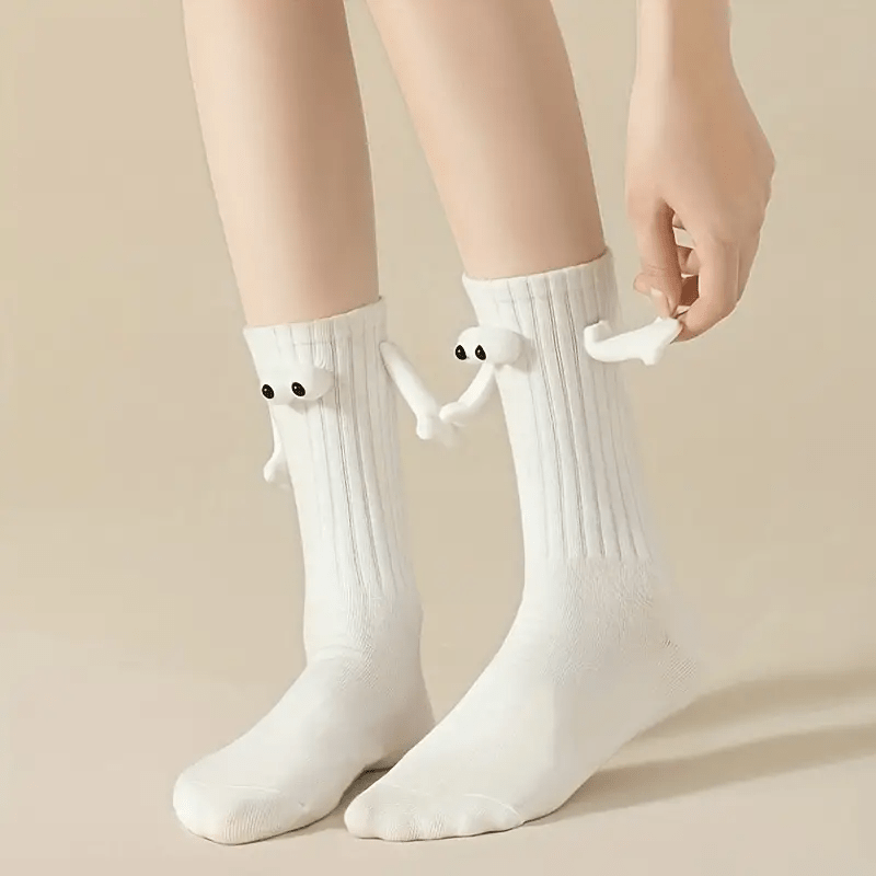 Unisex Magnetic Knee-High Socks for Couples Holding Hands 2 Pairs Solid Polyester