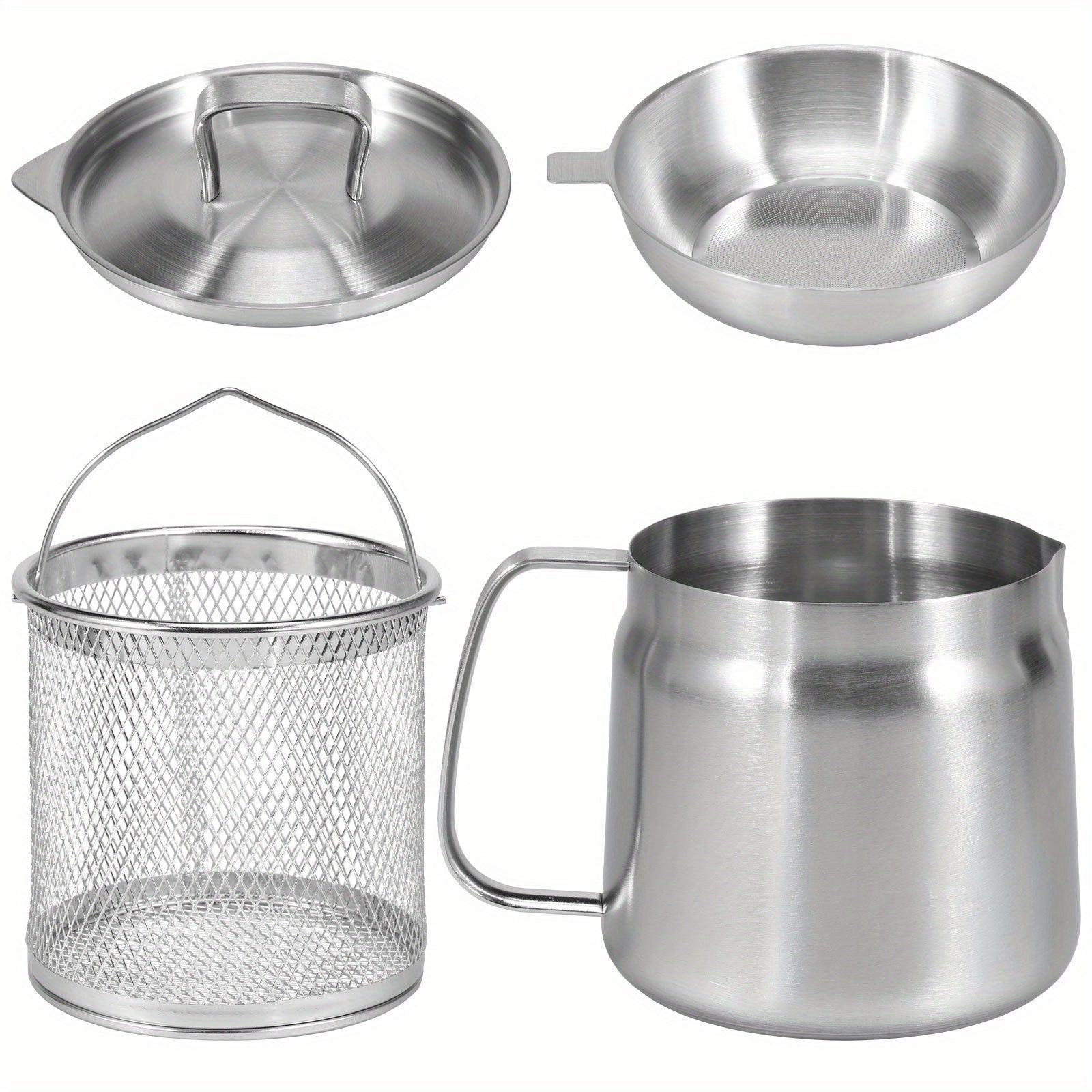 Naychali po'latdan yasalgan moy filtrli qozon, 1.5L/2L sig'im - BPA-siz, qulay pishirish moyini saqlash uchun oson quyish quvuriga va tutqichga ega.