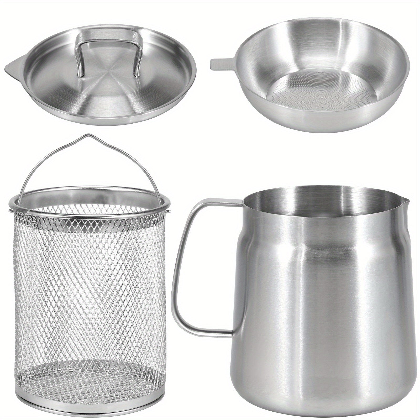 Naychali po'latdan yasalgan moy filtrli qozon, 1.5L/2L sig'im - BPA-siz, qulay pishirish moyini saqlash uchun oson quyish quvuriga va tutqichga ega.