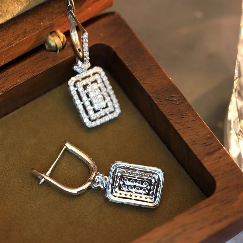 Silver-Plated Rectangle Earrings with Zirconia for Weddings and Parties