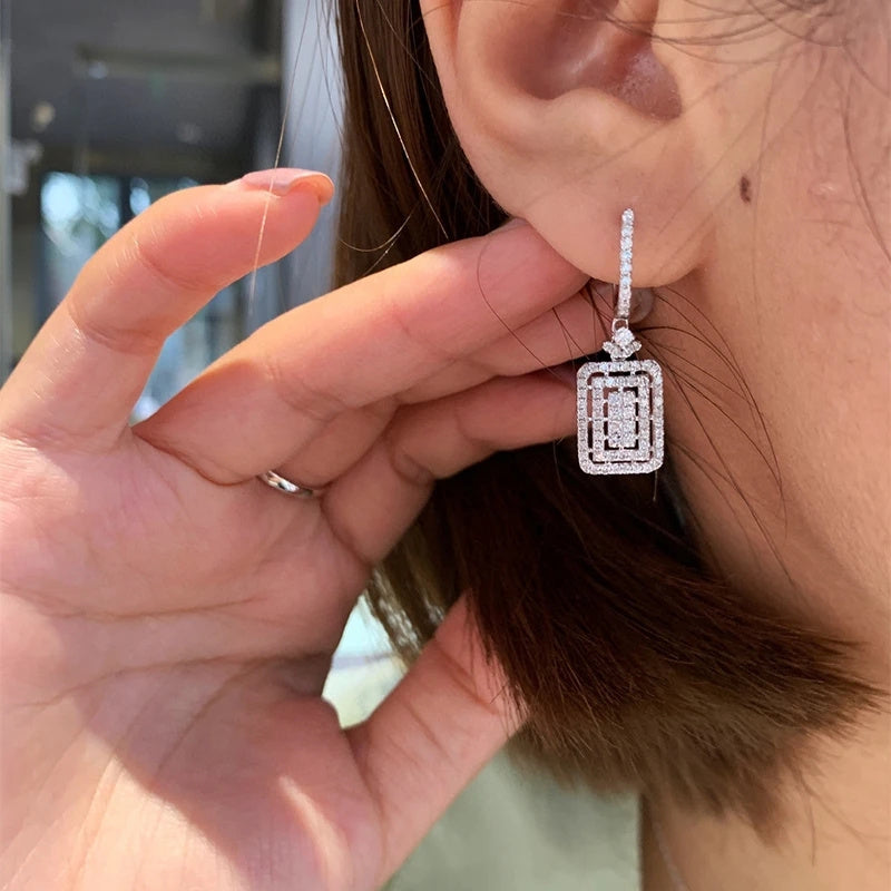 Silver-Plated Rectangle Earrings with Zirconia for Weddings and Parties