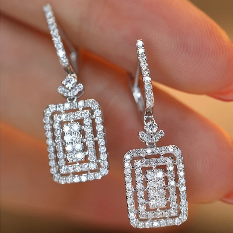 Silver-Plated Rectangle Earrings with Zirconia for Weddings and Parties