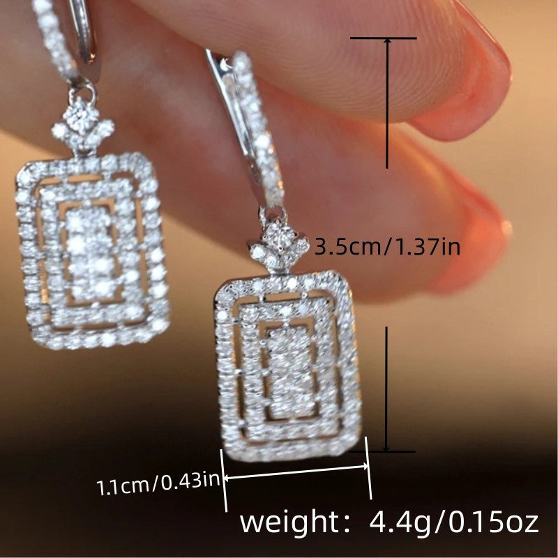 Silver-Plated Rectangle Earrings with Zirconia for Weddings and Parties