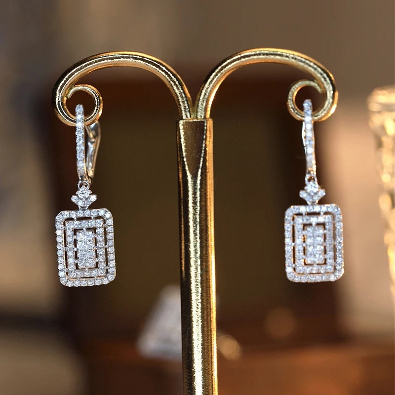 Silver-Plated Rectangle Earrings with Zirconia for Weddings and Parties