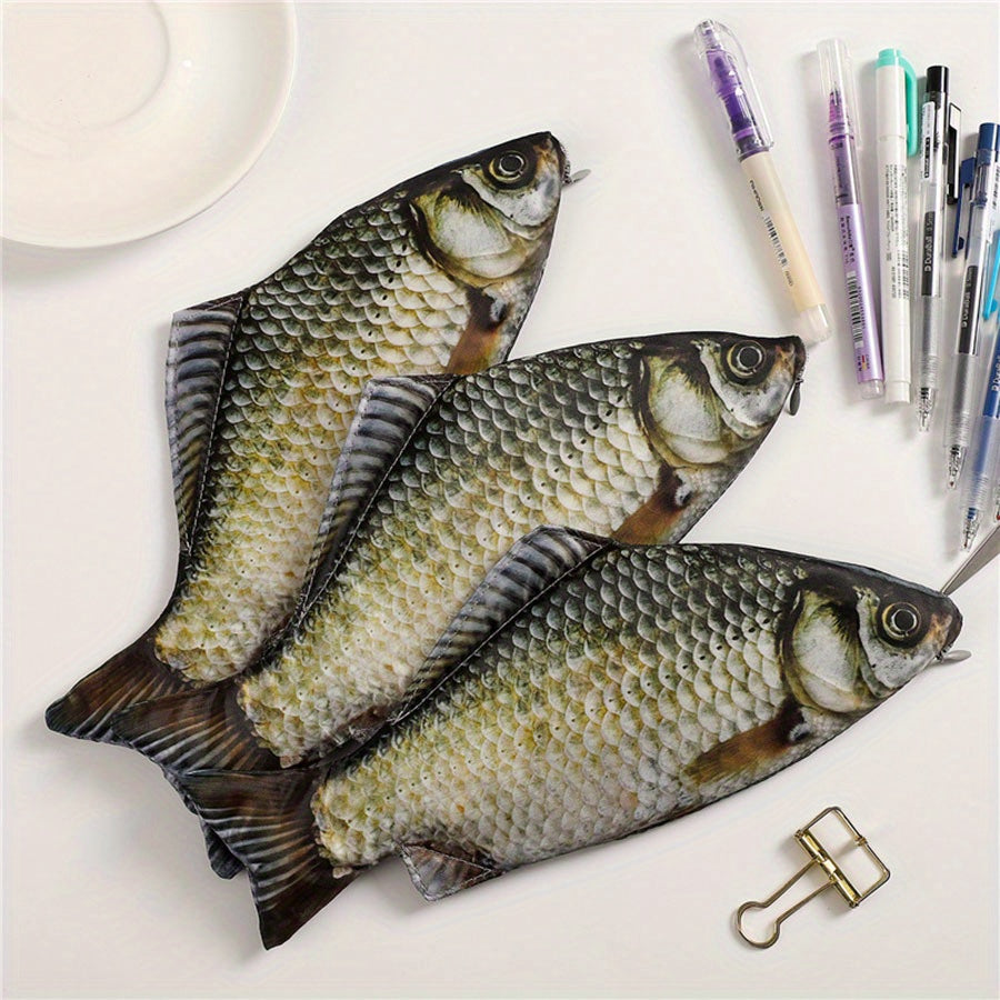 Carp Fish-Shaped Zipper Pouch for Pens Makeup School Supplies