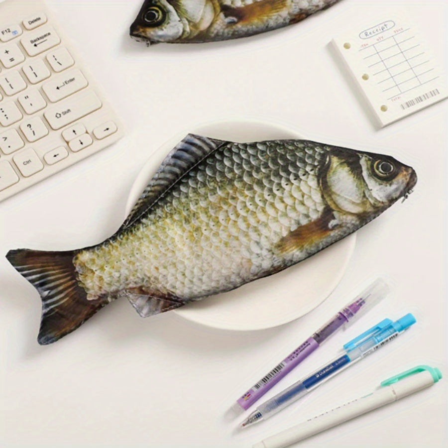 Carp Fish-Shaped Zipper Pouch for Pens Makeup School Supplies
