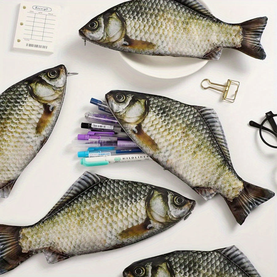 Carp Fish-Shaped Zipper Pouch for Pens Makeup School Supplies