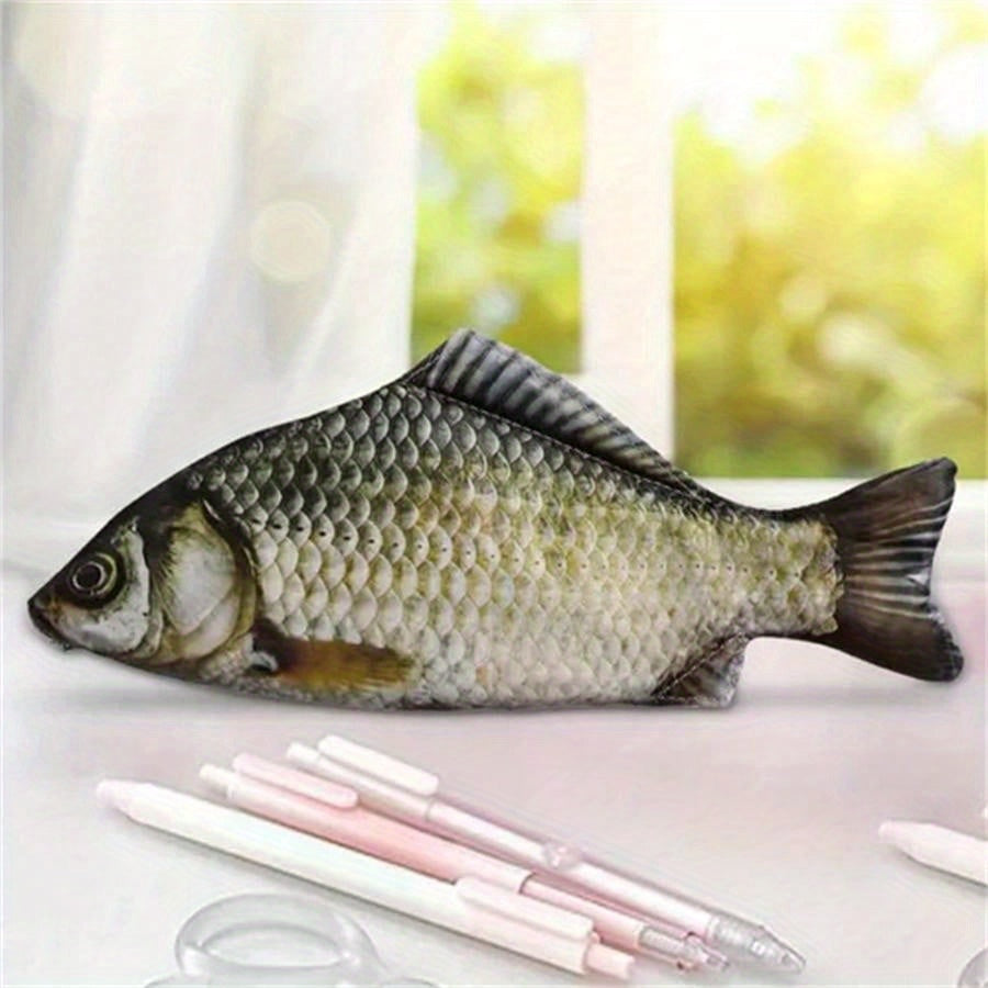 Carp Fish-Shaped Zipper Pouch for Pens Makeup School Supplies