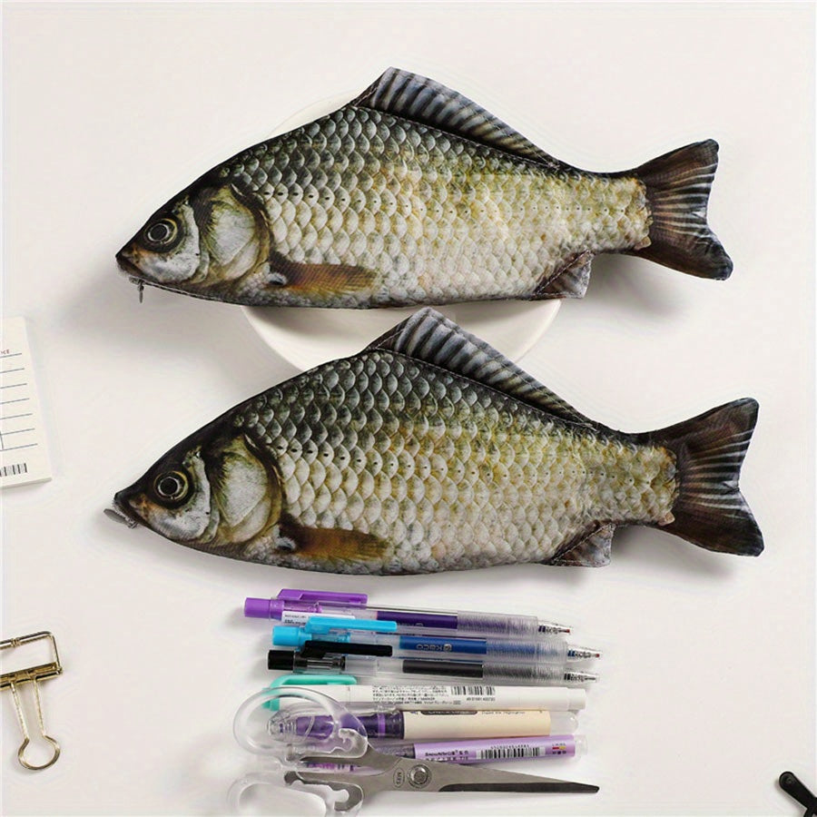 Carp Fish-Shaped Zipper Pouch for Pens Makeup School Supplies