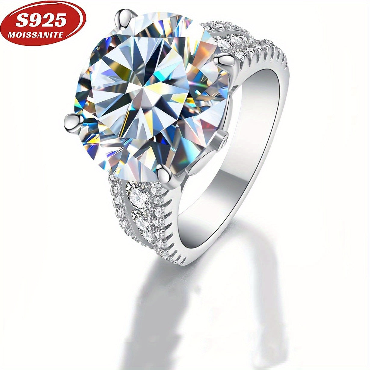 "Luxurious Vintage-style S925 Sterling Silver Moissanite Engagement Ring with 10ct stone, perfect for both Men and Women. This Halo ring features a unique and exquisite design, making it an elegant gift for proposals, weddings, dinner parties, and other"