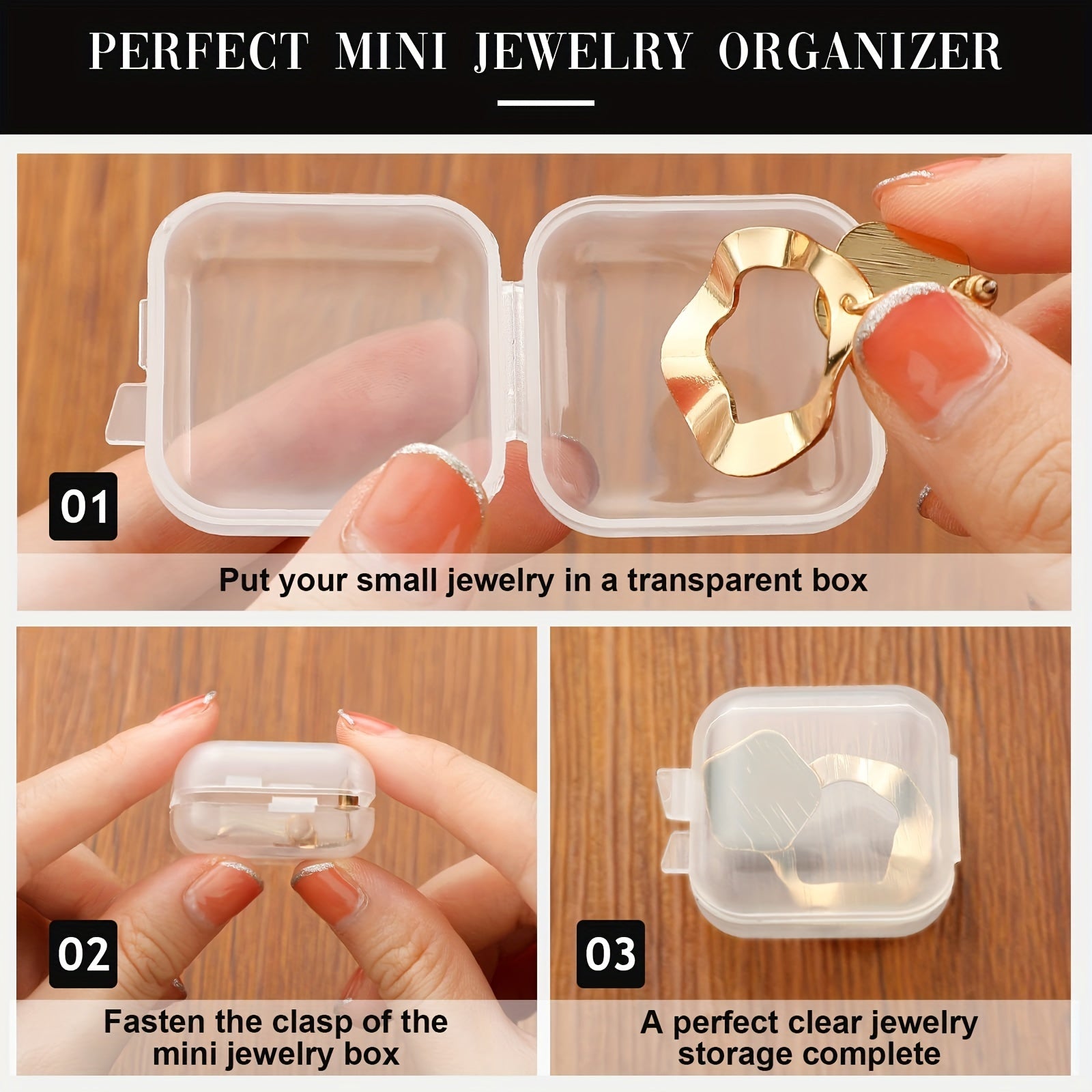 Mini caja de almacenamiento de plástico transparente portátil para joyas y objetos pequeños
