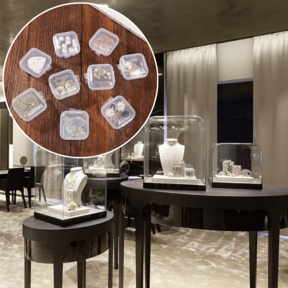 Mini caja de almacenamiento de plástico transparente portátil para joyas y objetos pequeños