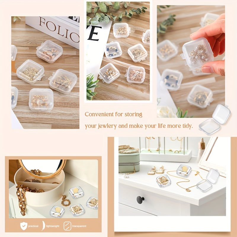 Mini caja de almacenamiento de plástico transparente portátil para joyas y objetos pequeños