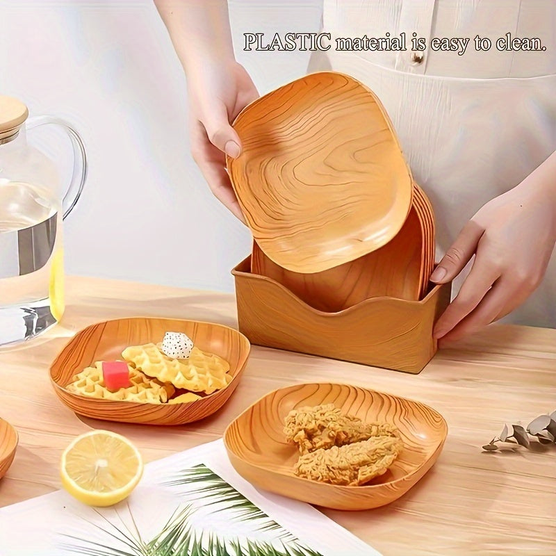 Set of 6 Lightweight Wooden Serving Plates with Stand for Fruits Desserts and Breakfast