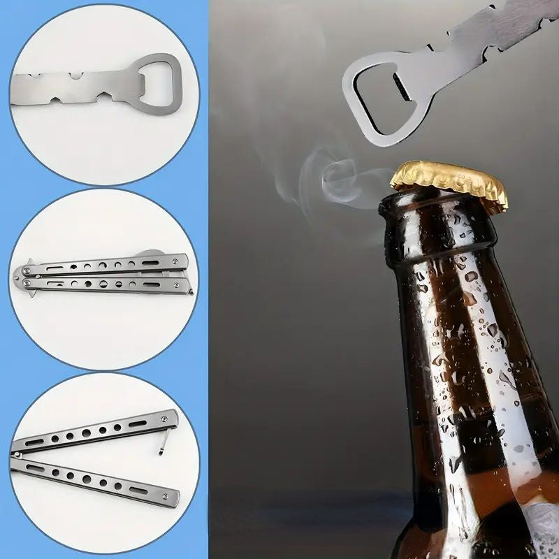 Portable Metal Folding Bottle Opener Black Silver Durable Stylish Gift for Beer Lovers
