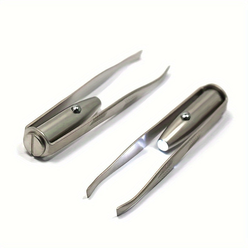 Portable LED Lighted Eyebrow Tweezers for Precise Brow Shaping and False Eyelash Application Battery Operated