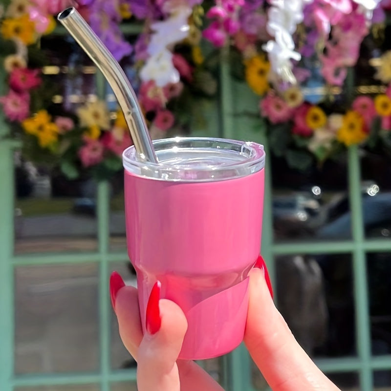 Juego de 6 vasos de acero inoxidable con tapas y pajitas, de 2 oz, estilo vaso aislado