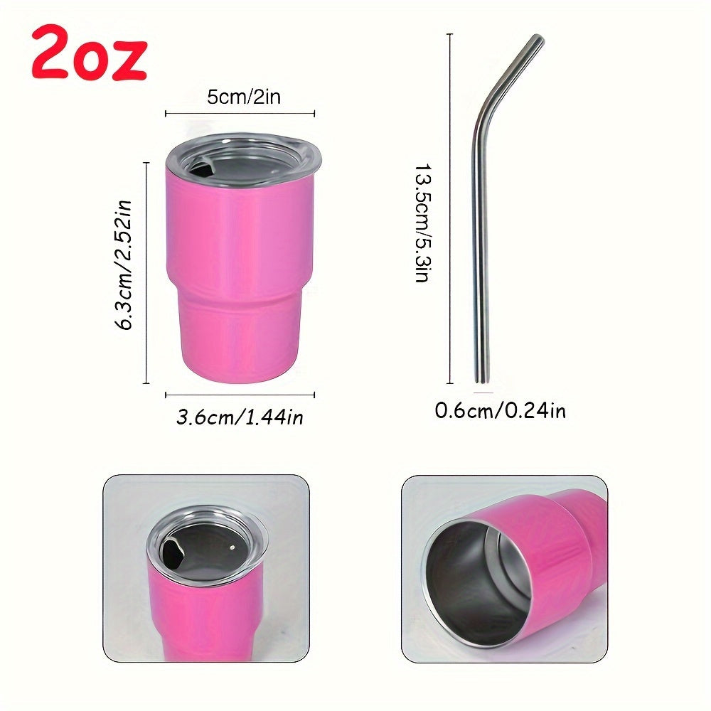 6 шт. 2 унции нержавеющие стальные рюмки с крышками и соломинками, выполненные в виде стаканов для изоляции. Идеально подходят для использования в барах, клубах, ресторанах и дома.