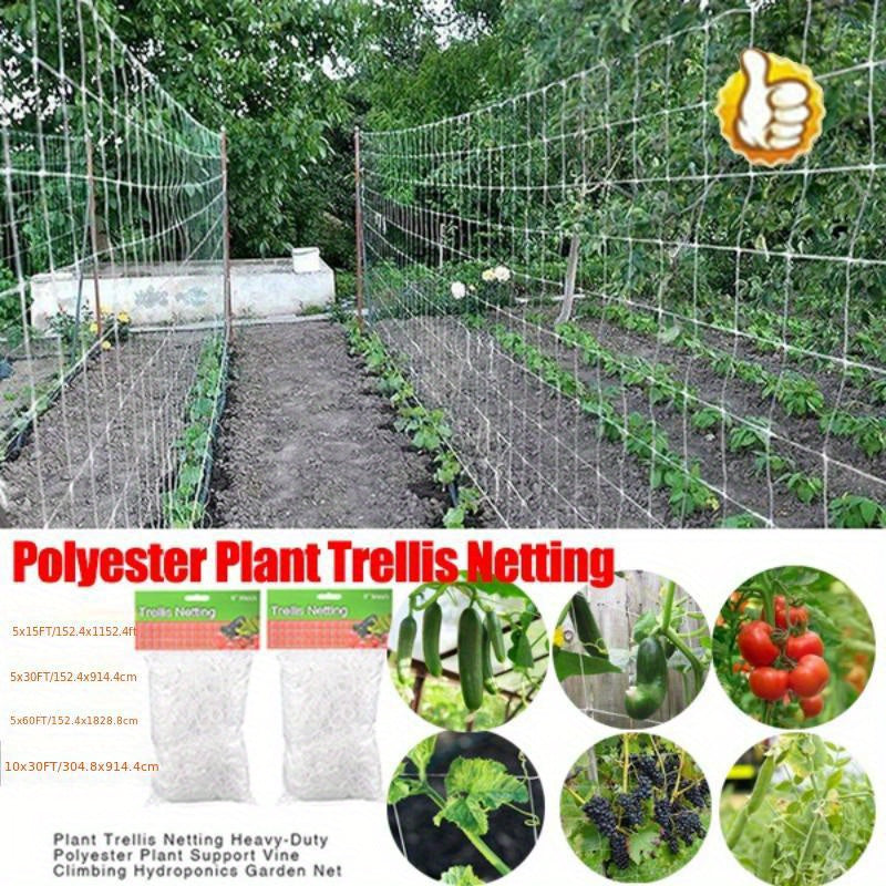 Heavy-Duty Polyester Plant Trellis Netting 5x15ft 6in Mesh for Climbing Vegetables Fruits Flowers