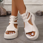 Women's Ankle Strap Buckle Sandals Platform Soft Sole Side Zipper Walking Shoes