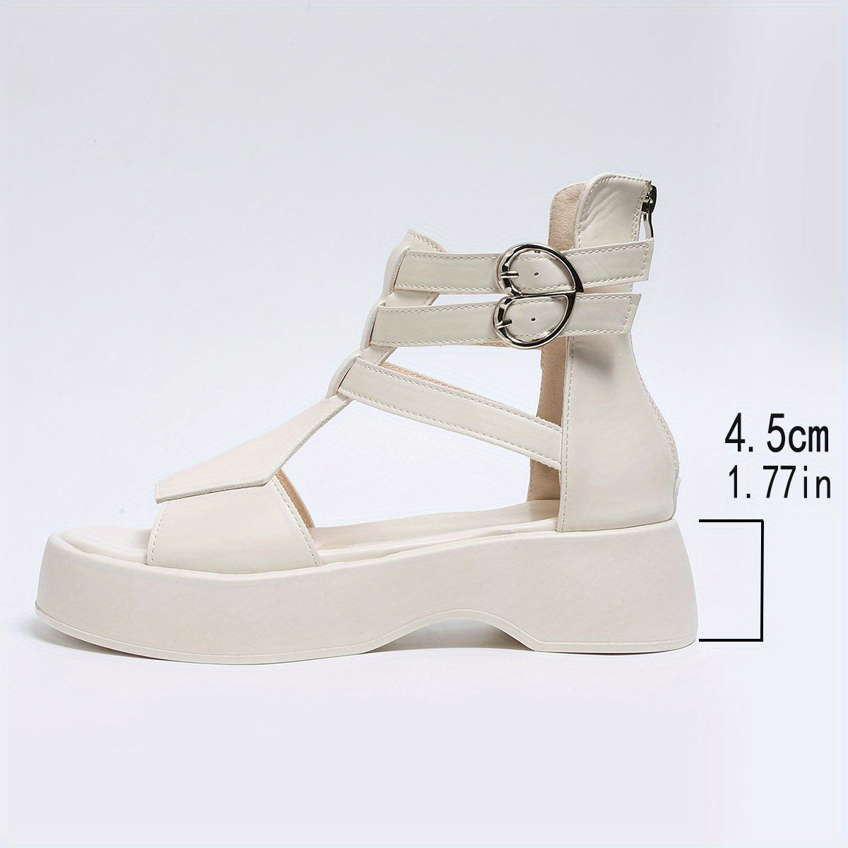 Women's Ankle Strap Buckle Sandals Platform Soft Sole Side Zipper Walking Shoes
