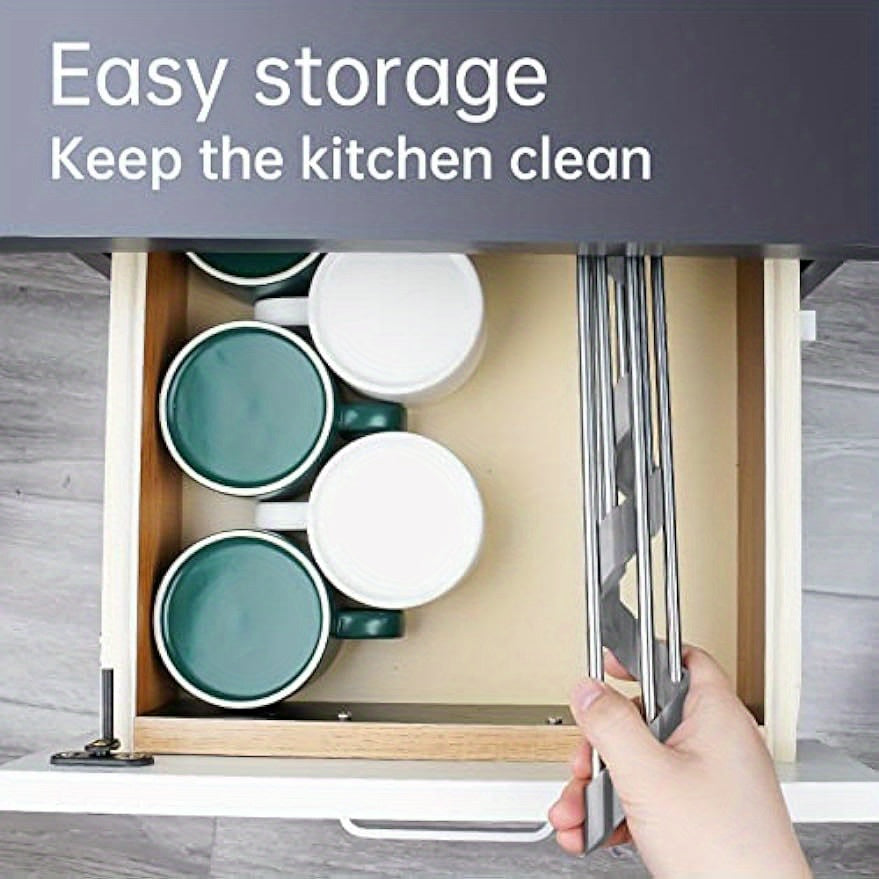 Grey Stainless Steel Foldable Dish Rack for Sink Corners with Drainage and Storage