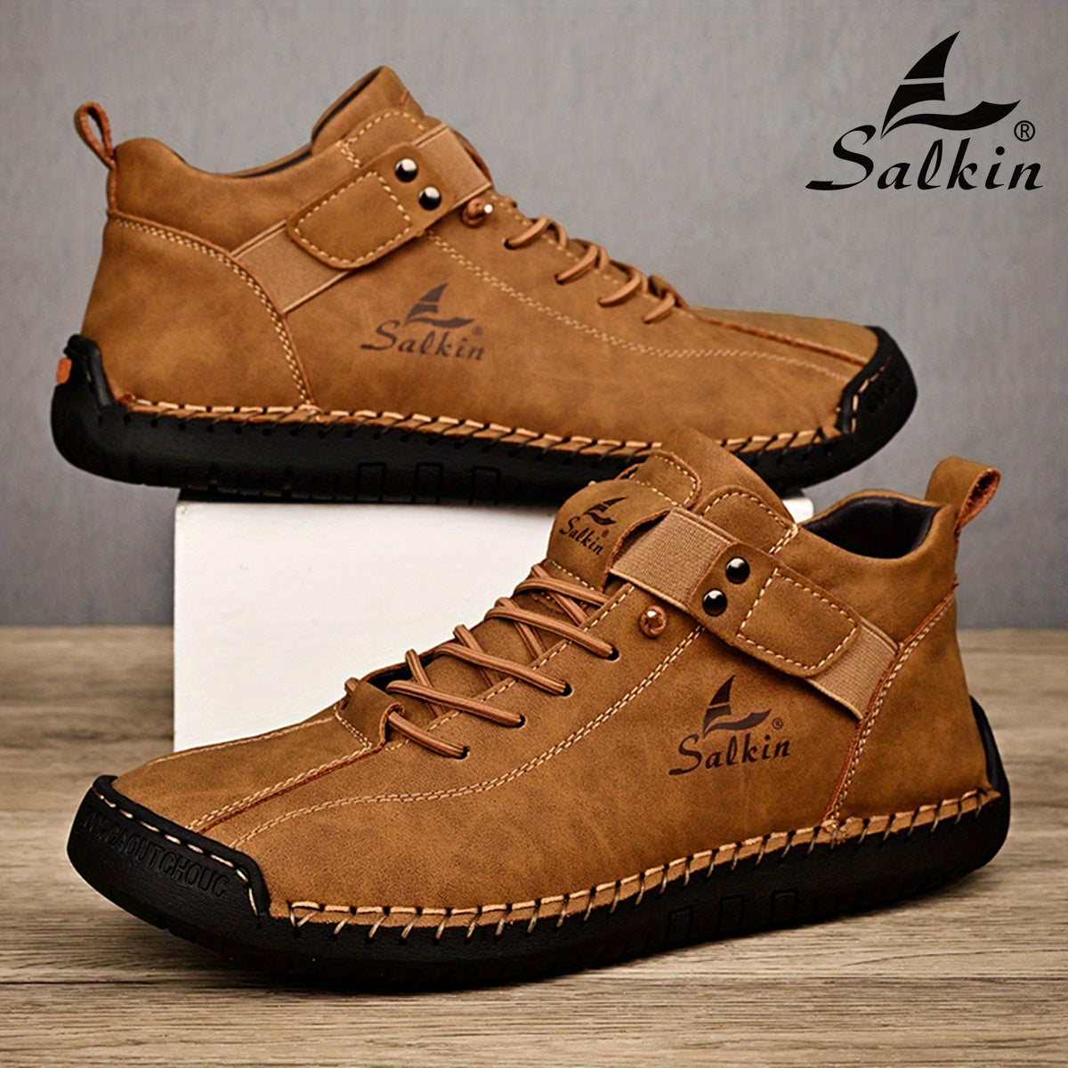 Men's Casual Shoes Rubber Sole Ankle Boots with Elastic Band Solid Color Comfortable Walking